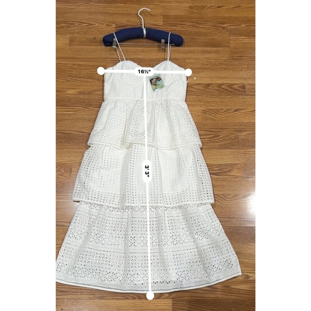 Self-Portrait White Bridal Broderie Anglaise Cotton Voile Tiered Midi Dress 6 - Picture 7 of 13